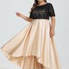 Formal & Evening | A-line Scoop Asymmetrical Satin Lace Evening Dress As Picture – Womens