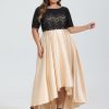 Formal & Evening | A-line Scoop Asymmetrical Satin Lace Evening Dress As Picture – Womens