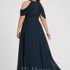 Formal & Evening | A-line Scoop Cold Shoulder Floor-Length Lace Chiffon Evening Dress With Sequins Dark Navy – Womens