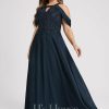 Formal & Evening | A-line Scoop Cold Shoulder Floor-Length Lace Chiffon Evening Dress With Sequins Dark Navy – Womens