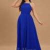 Formal & Evening | A-line Scoop Floor-Length Chiffon Evening Dress Royal Blue – Womens