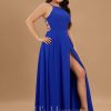 Formal & Evening | A-line Scoop Floor-Length Chiffon Evening Dress Royal Blue – Womens