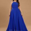 Formal & Evening | A-line Scoop Floor-Length Chiffon Evening Dress Royal Blue – Womens