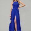 Formal & Evening | A-line Scoop Floor-Length Chiffon Evening Dress Royal Blue – Womens