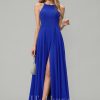 Formal & Evening | A-line Scoop Floor-Length Chiffon Evening Dress Royal Blue – Womens