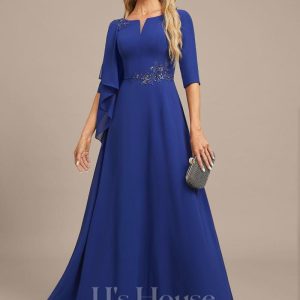 Formal & Evening | A-line Scoop Floor-Length Chiffon Evening Dress With Cascading Ruffles Beading Appliques Lace As Picture – Womens