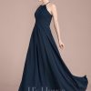 Formal & Evening | A-line Scoop Floor-Length Chiffon Evening Dress With Pleated Dark Navy – Womens