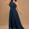 Formal & Evening | A-line Scoop Floor-Length Chiffon Evening Dress With Pleated Dark Navy – Womens