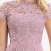 Formal & Evening | A-line Scoop Floor-Length Lace Chiffon Evening Dress Mauve – Womens