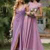 Formal & Evening | A-line Scoop Floor-Length Lace Chiffon Evening Dress Mauve – Womens