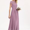 Formal & Evening | A-line Scoop Floor-Length Lace Chiffon Evening Dress Mauve – Womens