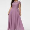 Formal & Evening | A-line Scoop Floor-Length Lace Chiffon Evening Dress Mauve – Womens