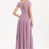 Formal & Evening | A-line Scoop Floor-Length Lace Chiffon Evening Dress Mauve – Womens