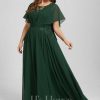 Formal & Evening | A-line Scoop Floor-Length Lace Chiffon Evening Dress With Pleated Appliques Lace Hunter Green – Womens