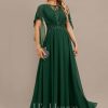 Formal & Evening | A-line Scoop Floor-Length Lace Chiffon Evening Dress With Pleated Appliques Lace Hunter Green – Womens