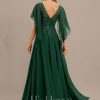 Formal & Evening | A-line Scoop Floor-Length Lace Chiffon Evening Dress With Pleated Appliques Lace Hunter Green – Womens