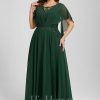 Formal & Evening | A-line Scoop Floor-Length Lace Chiffon Evening Dress With Pleated Appliques Lace Hunter Green – Womens