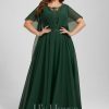 Formal & Evening | A-line Scoop Floor-Length Lace Chiffon Evening Dress With Pleated Appliques Lace Hunter Green – Womens