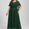 Formal & Evening | A-line Scoop Floor-Length Lace Chiffon Evening Dress With Pleated Appliques Lace Hunter Green – Womens