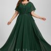 Formal & Evening | A-line Scoop Floor-Length Lace Chiffon Evening Dress With Pleated Appliques Lace Hunter Green – Womens