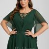 Formal & Evening | A-line Scoop Floor-Length Lace Chiffon Evening Dress With Pleated Appliques Lace Hunter Green – Womens