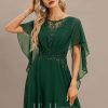 Formal & Evening | A-line Scoop Floor-Length Lace Chiffon Evening Dress With Pleated Appliques Lace Hunter Green – Womens