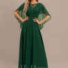 Formal & Evening | A-line Scoop Floor-Length Lace Chiffon Evening Dress With Pleated Appliques Lace Hunter Green – Womens