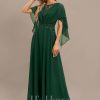 Formal & Evening | A-line Scoop Floor-Length Lace Chiffon Evening Dress With Pleated Appliques Lace Hunter Green – Womens