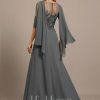 Formal & Evening | A-line Scoop Floor-Length Lace Chiffon Evening Dress With Pleated Sequins Steel Grey – Womens