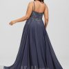 Formal & Evening | A-line Scoop Floor-Length Lace Chiffon Evening Dress With Sequins Stormy – Womens