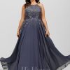 Formal & Evening | A-line Scoop Floor-Length Lace Chiffon Evening Dress With Sequins Stormy – Womens