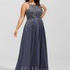 Formal & Evening | A-line Scoop Floor-Length Lace Chiffon Evening Dress With Sequins Stormy – Womens