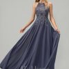 Formal & Evening | A-line Scoop Floor-Length Lace Chiffon Evening Dress With Sequins Stormy – Womens