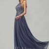 Formal & Evening | A-line Scoop Floor-Length Lace Chiffon Evening Dress With Sequins Stormy – Womens