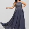 Formal & Evening | A-line Scoop Floor-Length Lace Chiffon Evening Dress With Sequins Stormy – Womens