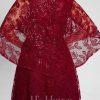 Formal & Evening | A-line Scoop Floor-Length Sequin Lace Evening Dress Burgundy – Womens