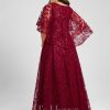 Formal & Evening | A-line Scoop Floor-Length Sequin Lace Evening Dress Burgundy – Womens