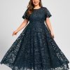 Formal & Evening | A-line Scoop Illusion Ankle-Length Lace Evening Dress With Sequins Dark Navy – Womens