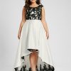 Formal & Evening | A-line Scoop Illusion Asymmetrical Satin Lace Evening Dress Ivory – Womens