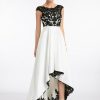 Formal & Evening | A-line Scoop Illusion Asymmetrical Satin Lace Evening Dress Ivory – Womens