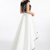 Formal & Evening | A-line Scoop Illusion Asymmetrical Satin Lace Evening Dress Ivory – Womens