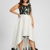 Formal & Evening | A-line Scoop Illusion Asymmetrical Satin Lace Evening Dress Ivory – Womens