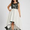 Formal & Evening | A-line Scoop Illusion Asymmetrical Satin Lace Evening Dress Ivory – Womens