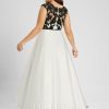 Formal & Evening | A-line Scoop Illusion Asymmetrical Satin Lace Evening Dress Ivory – Womens