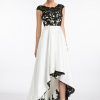 Formal & Evening | A-line Scoop Illusion Asymmetrical Satin Lace Evening Dress Ivory – Womens