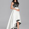 Formal & Evening | A-line Scoop Illusion Asymmetrical Satin Lace Evening Dress Ivory – Womens