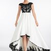 Formal & Evening | A-line Scoop Illusion Asymmetrical Satin Lace Evening Dress Ivory – Womens