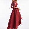 Formal & Evening | A-line Scoop Illusion Asymmetrical Satin Lace Evening Dress With Sequins Burgundy – Womens