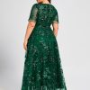 Formal & Evening | A-line Scoop Illusion Asymmetrical Sequin Lace Evening Dress Dark Green – Womens