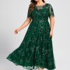 Formal & Evening | A-line Scoop Illusion Asymmetrical Sequin Lace Evening Dress Dark Green – Womens